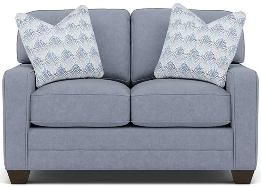 Bentley Track Arm Loveseat in Uprise Indigo with Yasmen River Pillows