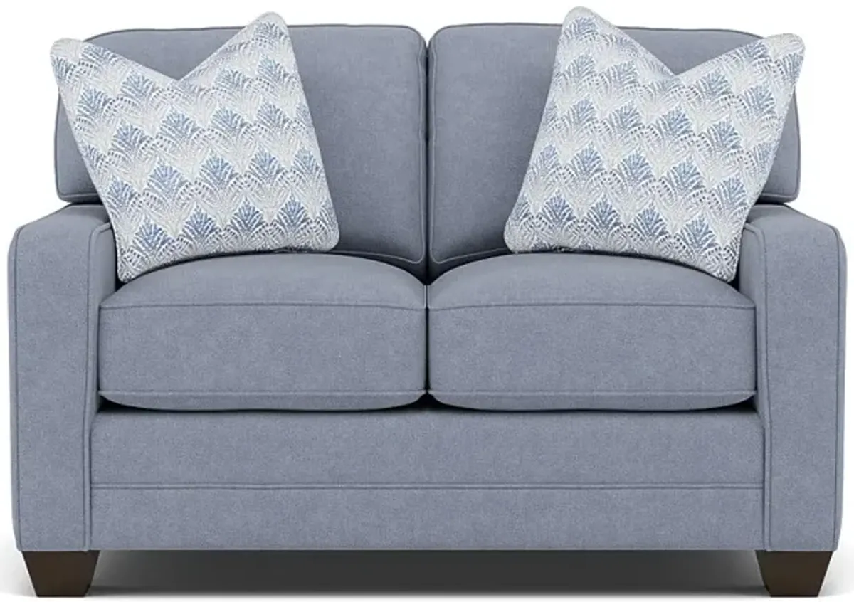 Bentley Track Arm Loveseat in Uprise Indigo with Yasmen River Pillows