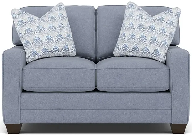 Bentley Track Arm Loveseat in Uprise Indigo with Yasmen River Pillows