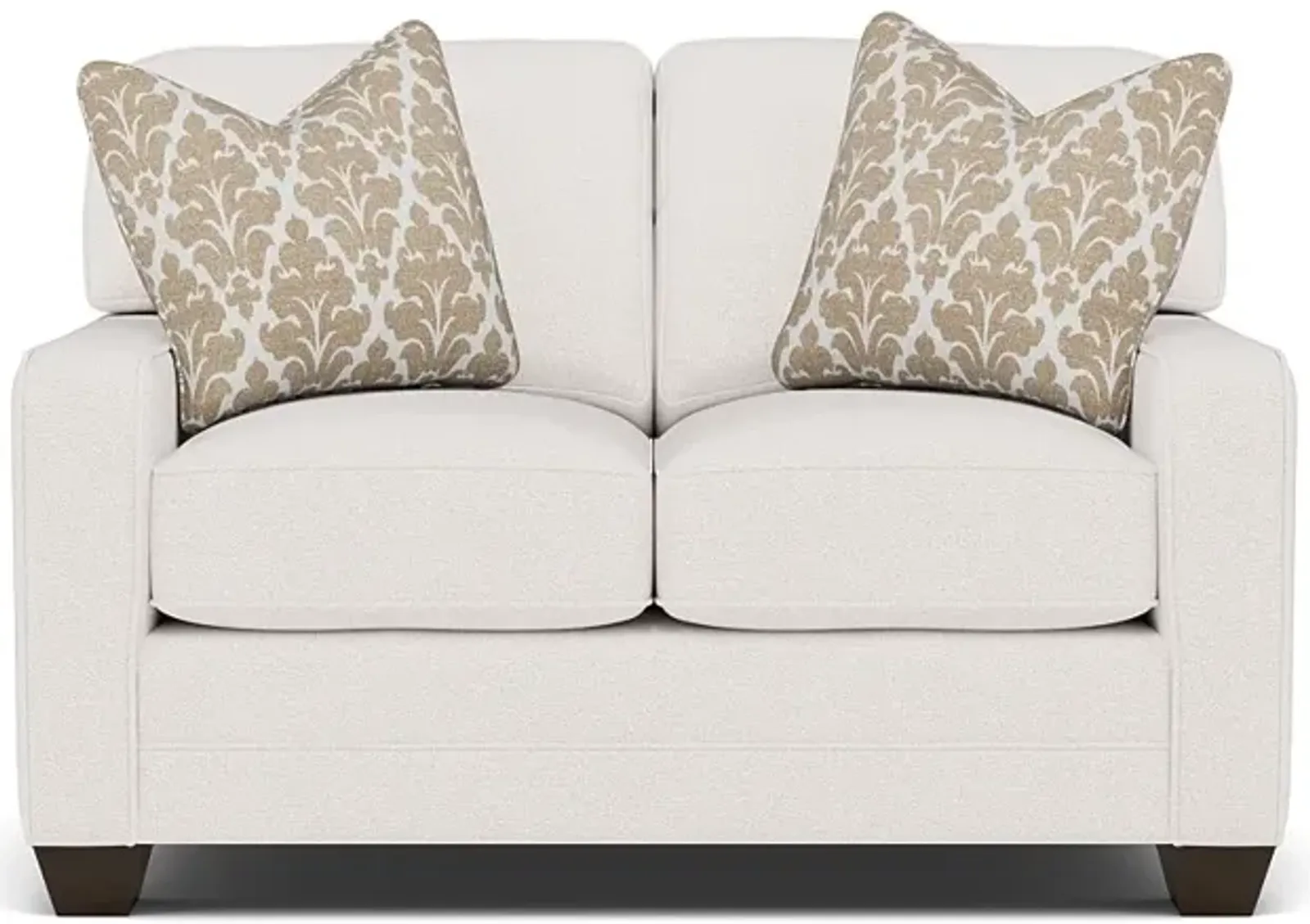 Bentley Track Arm Loveseat in Uprise Oyster with Cheech Latte Pillows