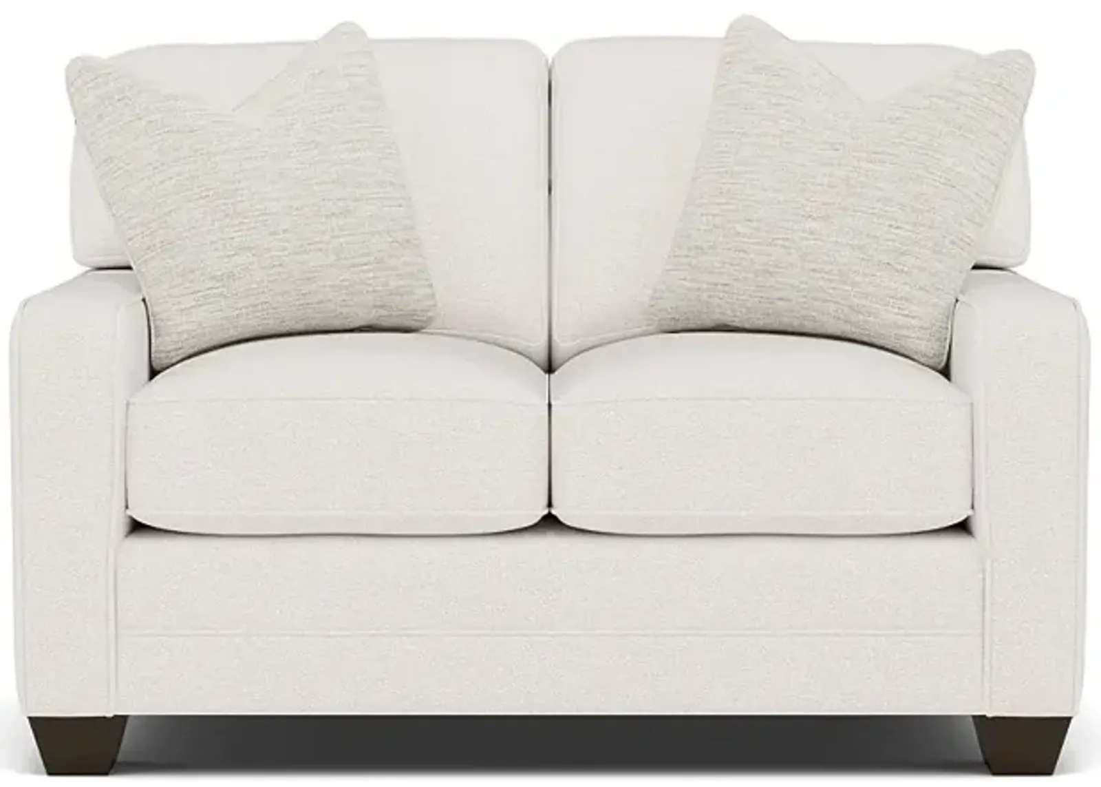 Bentley Track Arm Loveseat in Uprise Oyster with Aerosmith Pearl Pillows