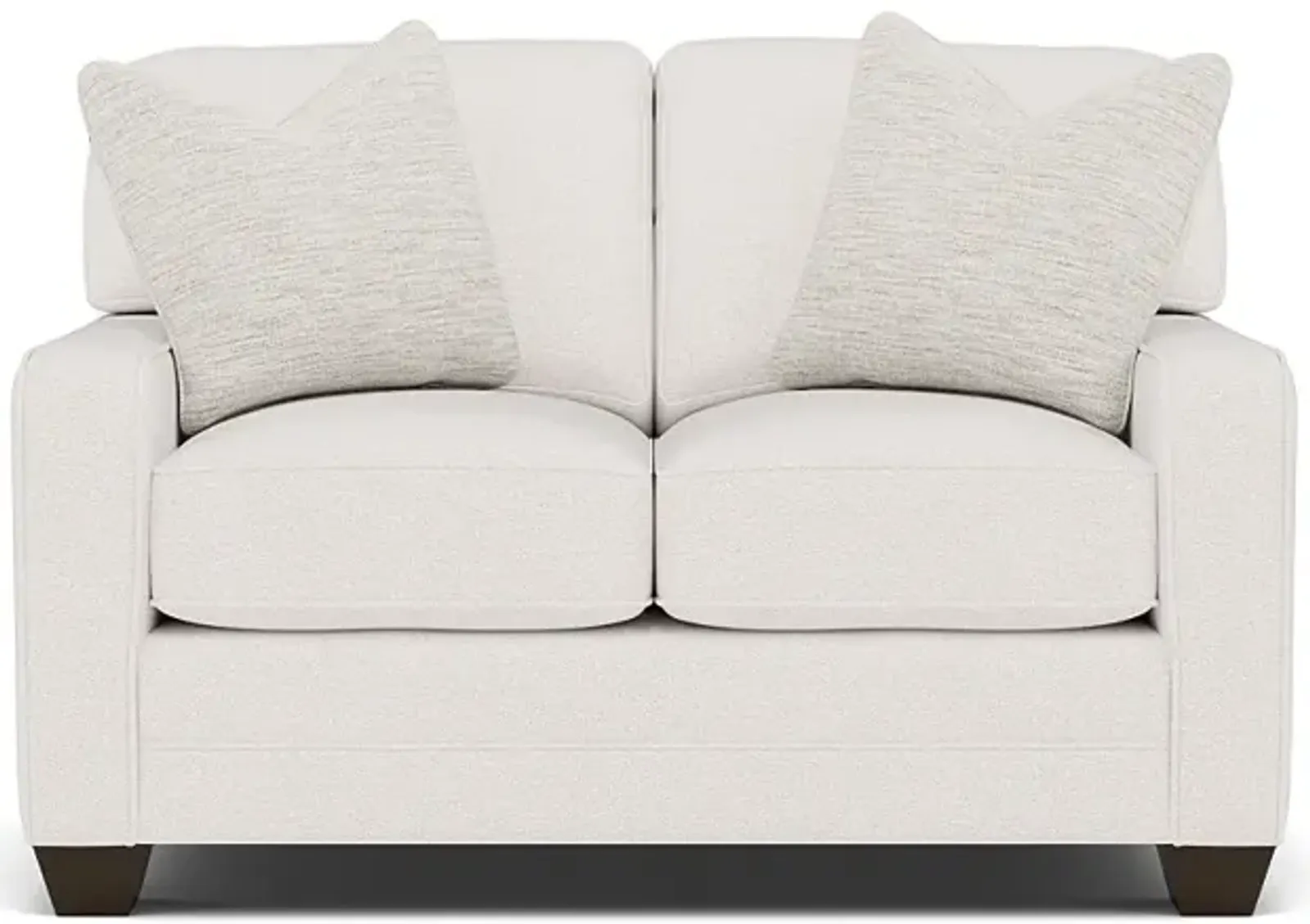 Bentley Track Arm Loveseat in Uprise Oyster with Aerosmith Pearl Pillows