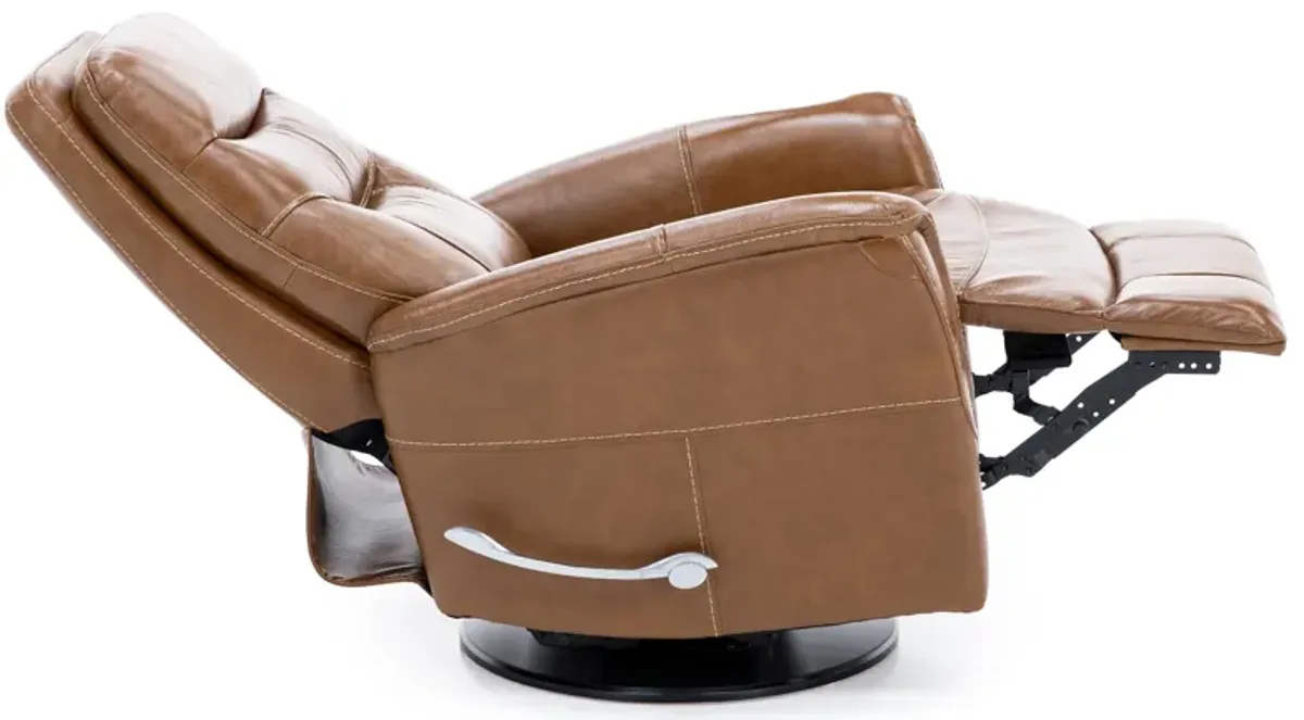 Brennan Leather Swivel Recliner With Manual Adjustable Headrest in Buckskin