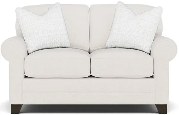 Bentley Sock Arm Loveseat in Uprise Oyster with Fandom Luna Pillows