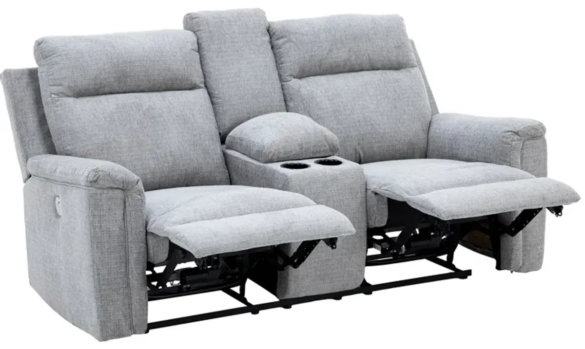 Keaton Power Reclining Console Loveseat in Ash