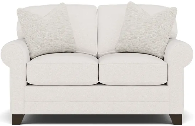 Bentley Sock Arm Loveseat in Uprise Oyster with Aerosmith Pearl Pillows