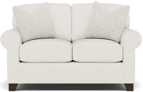 Bentley Sock Arm Loveseat in Uprise Oyster with Aerosmith Pearl Pillows