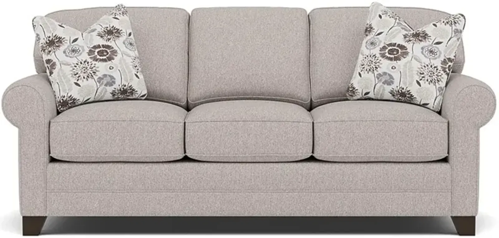 Bentley Sock Arm Sofa in Uprise Mineral with Mahalo Java pillows