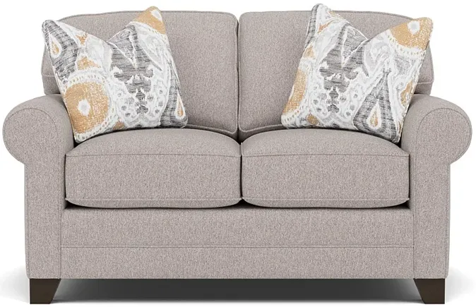 Bentley Sock Arm Loveseat in Uprise Mineral with Tottori Tumeric Pillows