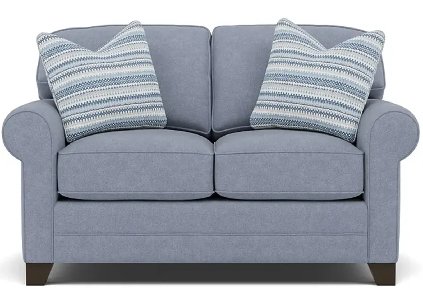 Bentley Sock Arm Loveseat in Uprise Indigo with Ziba Ink Pillows