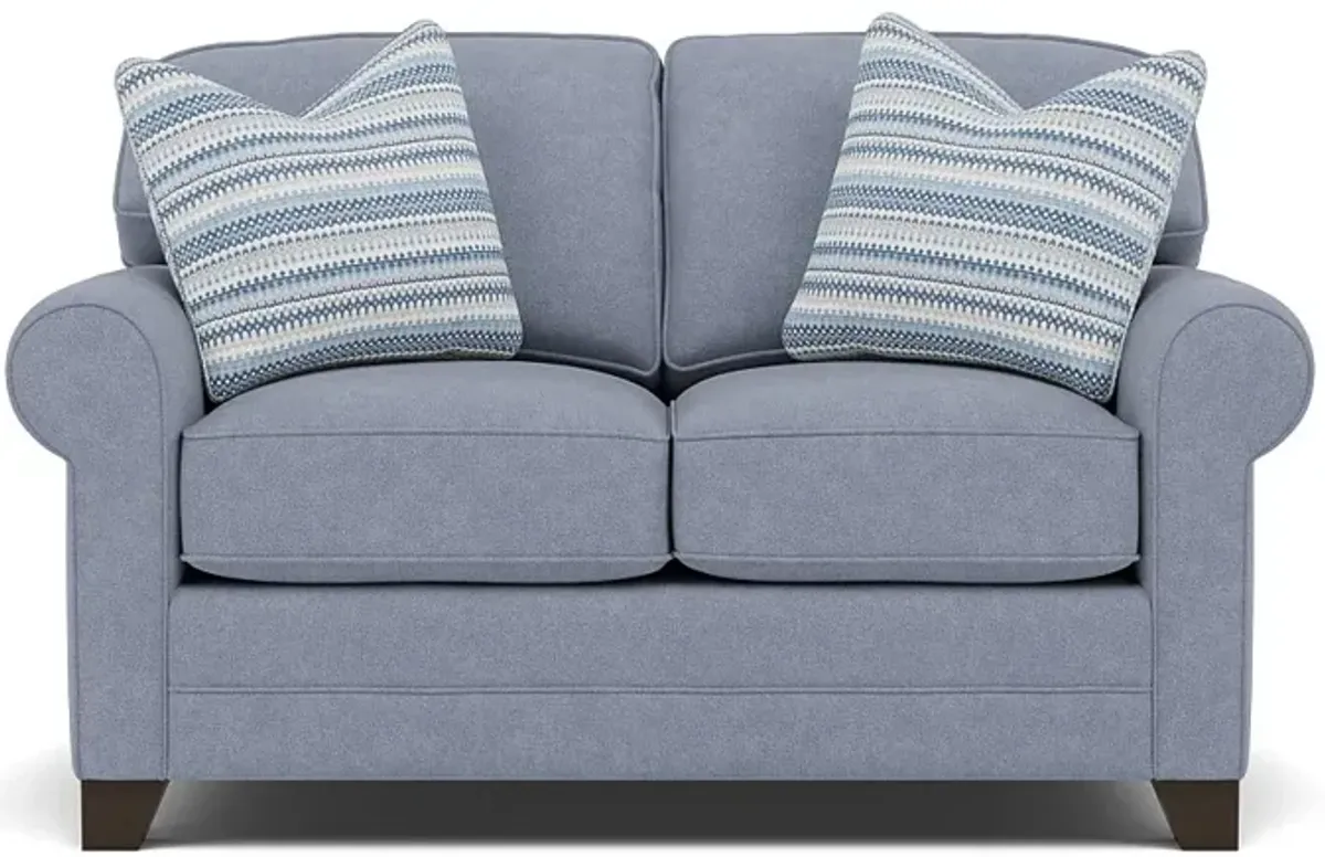 Bentley Sock Arm Loveseat in Uprise Indigo with Ziba Ink Pillows