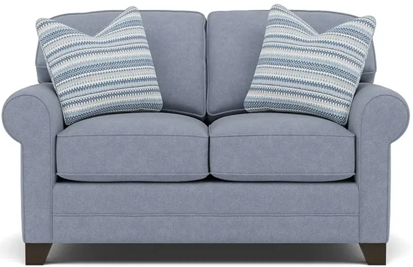 Bentley Sock Arm Loveseat in Uprise Indigo with Ziba Ink Pillows