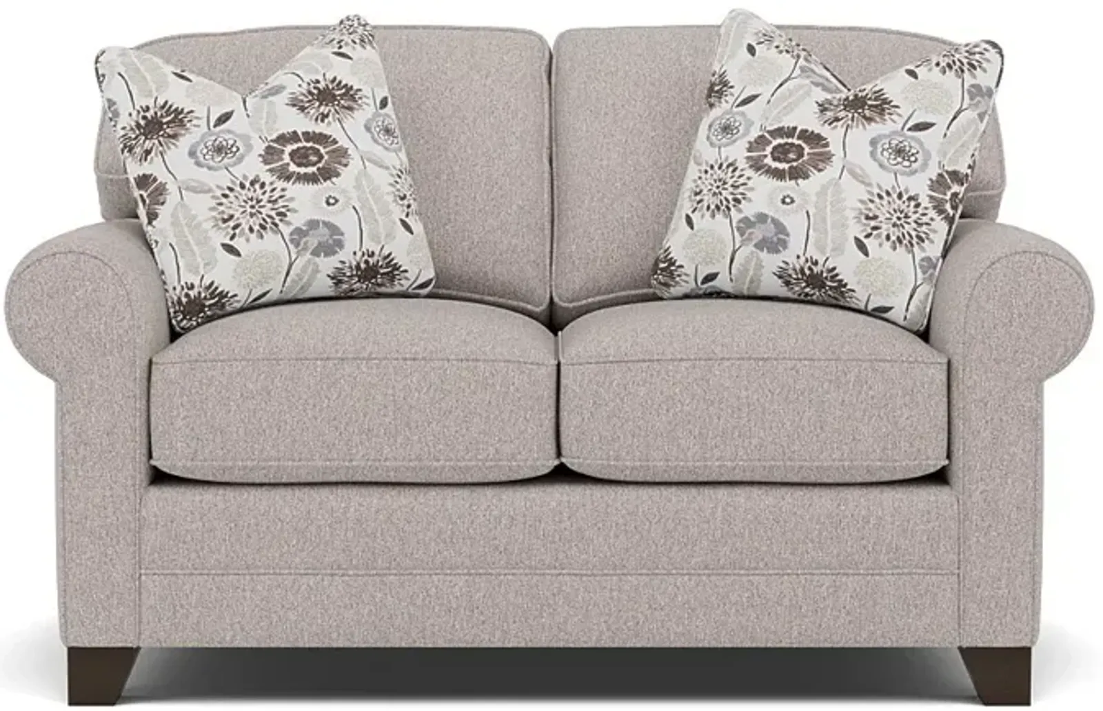 Bentley Sock Arm Loveseat in Uprise Mineral with Mahalo Java Pillows