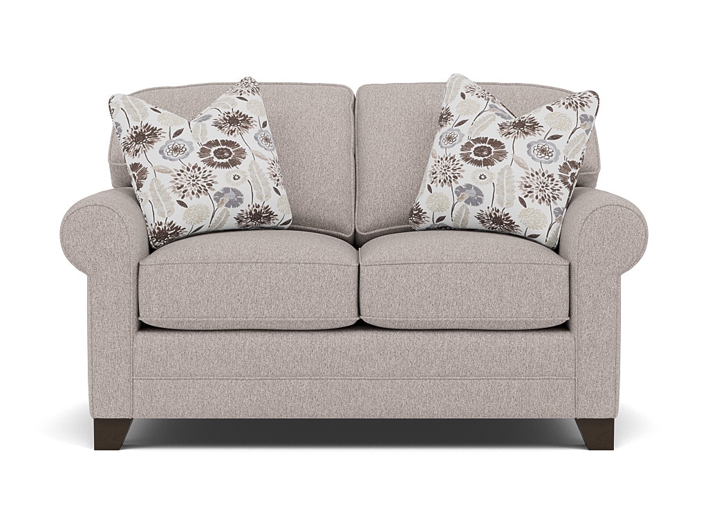 Bentley Sock Arm Loveseat in Uprise Mineral with Mahalo Java Pillows