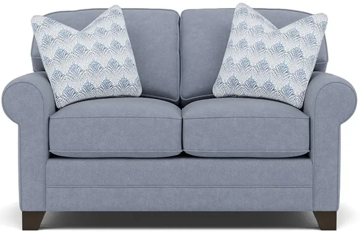 Bentley Sock Arm Loveseat in Uprise Indigo with Yasmen River Pillows