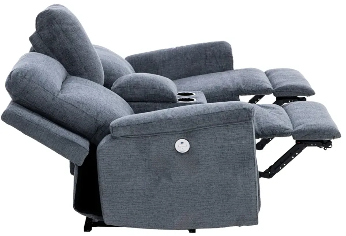 Keaton Power Reclining Console Loveseat in Gravel
