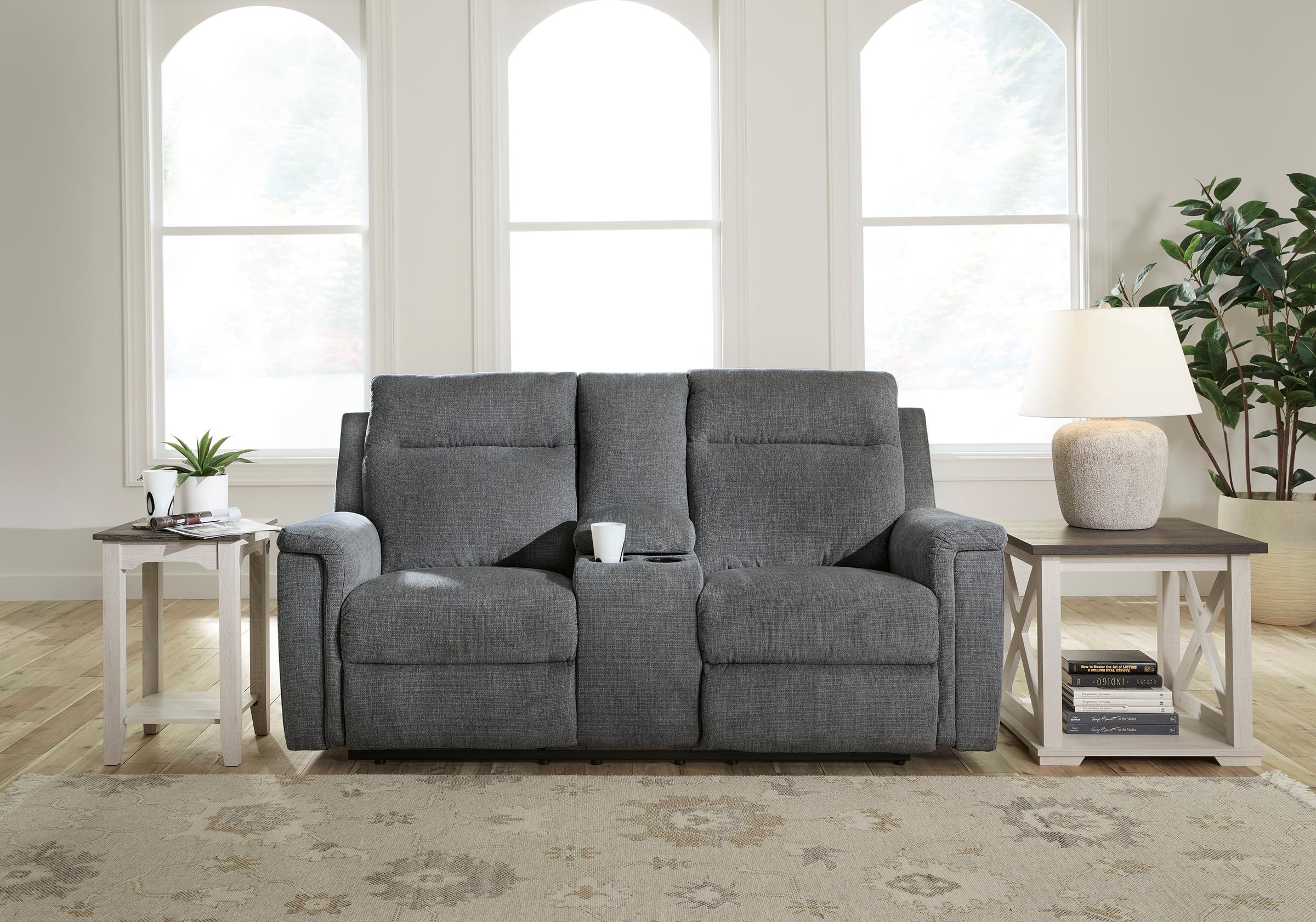 Keaton Power Reclining Console Loveseat in Gravel