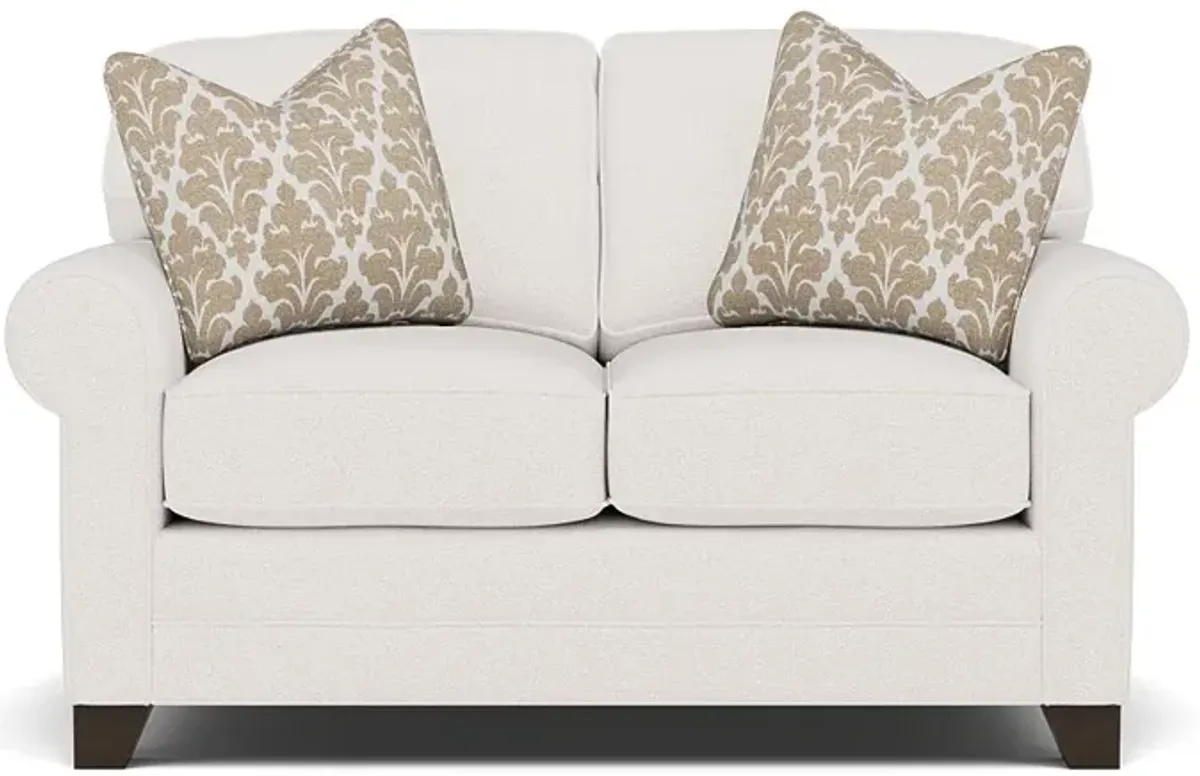 Bentley Sock Arm Loveseat in Uprise Oyster with Cheech Latte Pillows