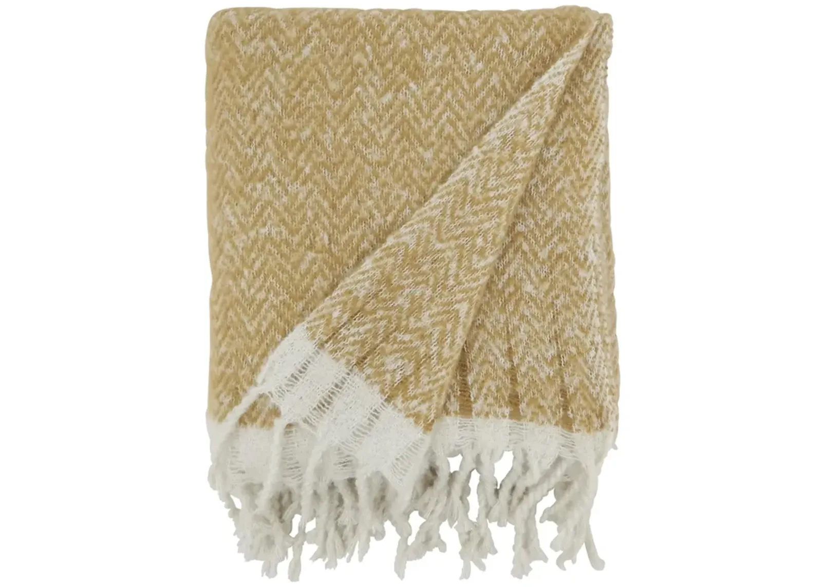 Natural Faux Mohair Herringbone Throw 50"W x 60"L