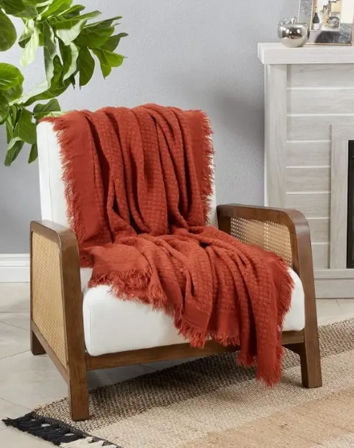 Rust Waffle Weave Throw 50"W x 60"L