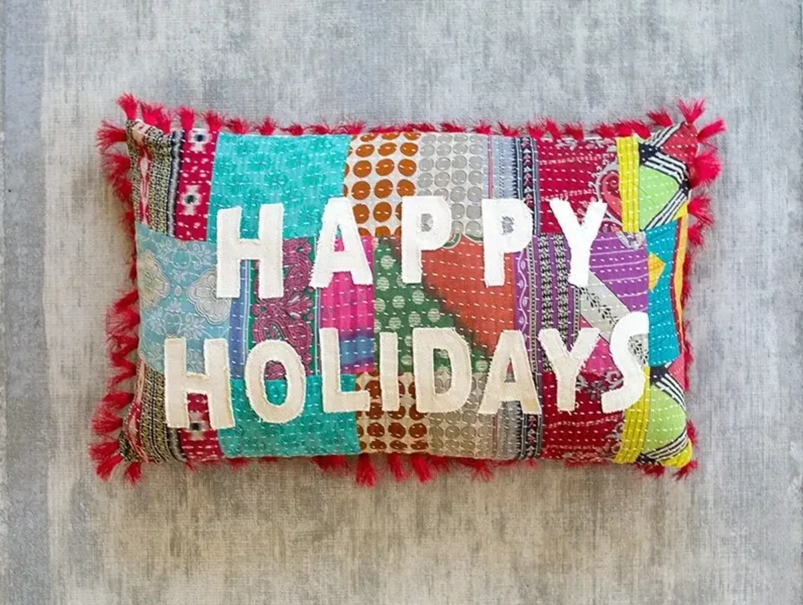 Happy Holidays Patchwork Pillow 24"W x 14"H