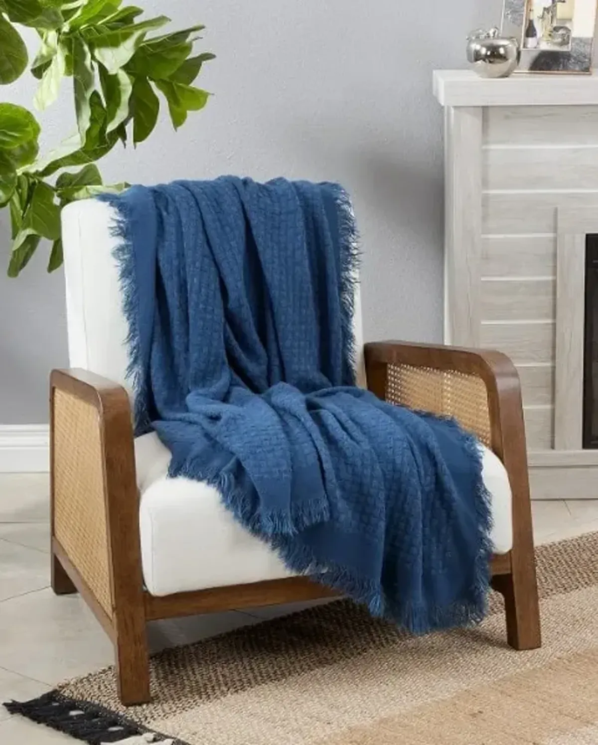 Navy Blue Waffle Weave Throw 50"W x 60"L