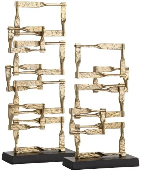 Set of 2 Gold Metal Rectangle Sculptures 17/23"H