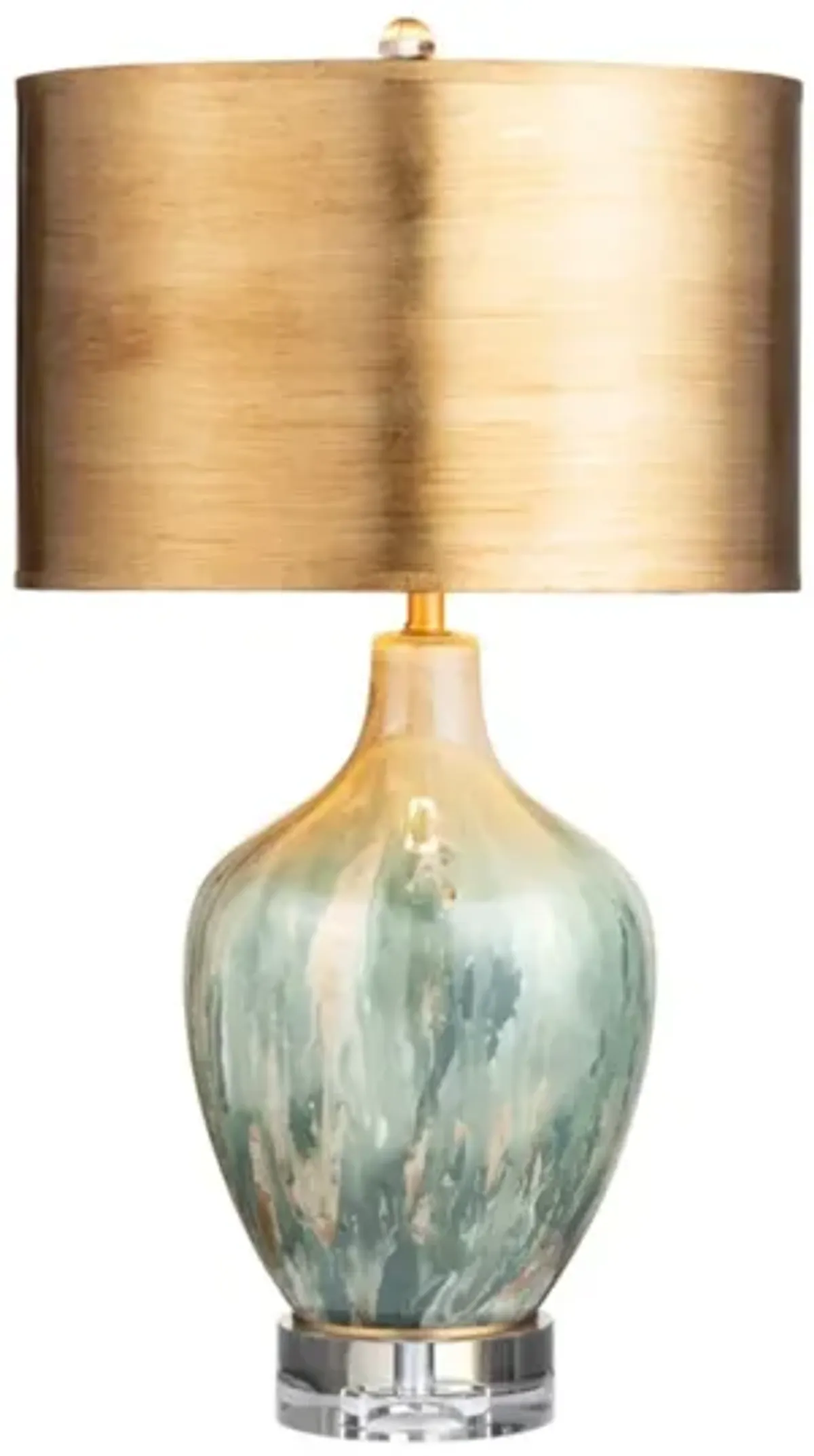 Green, Bronze, and Gold Glass Table Lamp 27.5"H