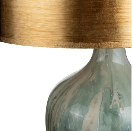 Green, Bronze, and Gold Glass Table Lamp 27.5"H