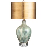 Green, Bronze, and Gold Glass Table Lamp 27.5"H