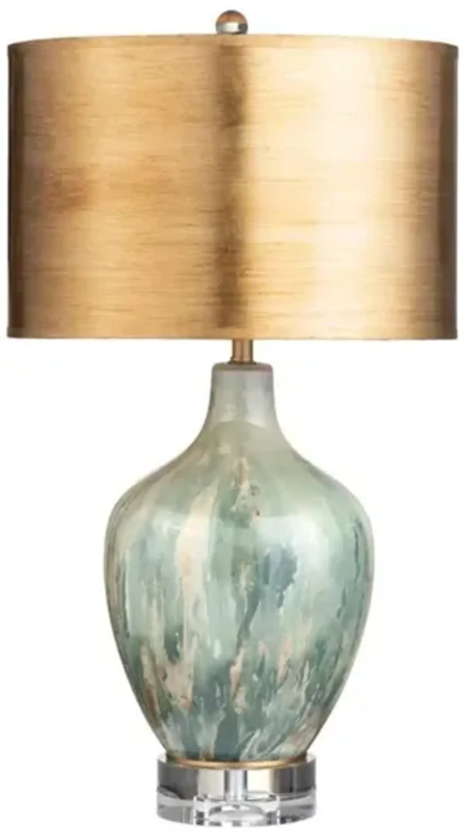 Green, Bronze, and Gold Glass Table Lamp 27.5"H