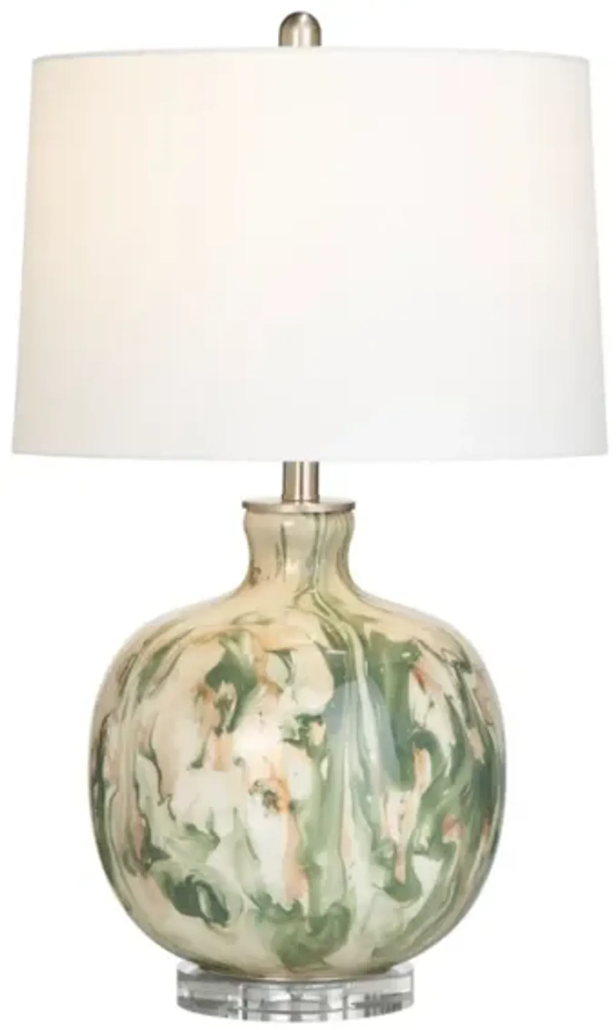 Green and Cream Reverse Painted Glass Table Lamp 26.75"H