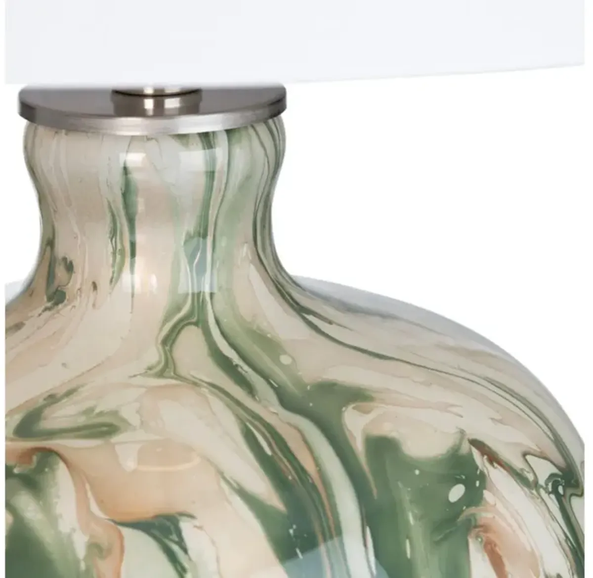 Green and Cream Reverse Painted Glass Table Lamp 26.75"H