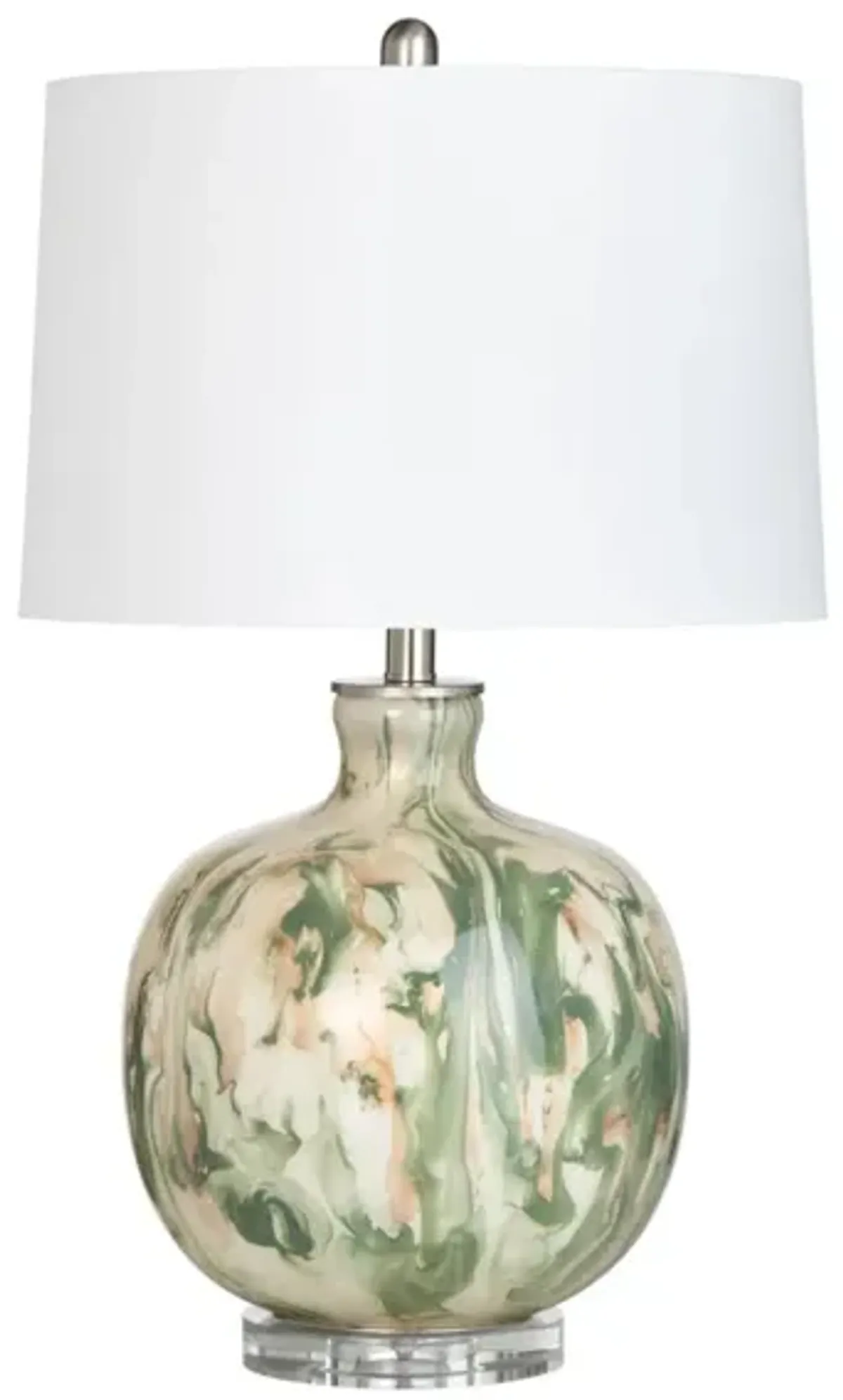 Green and Cream Reverse Painted Glass Table Lamp 26.75"H