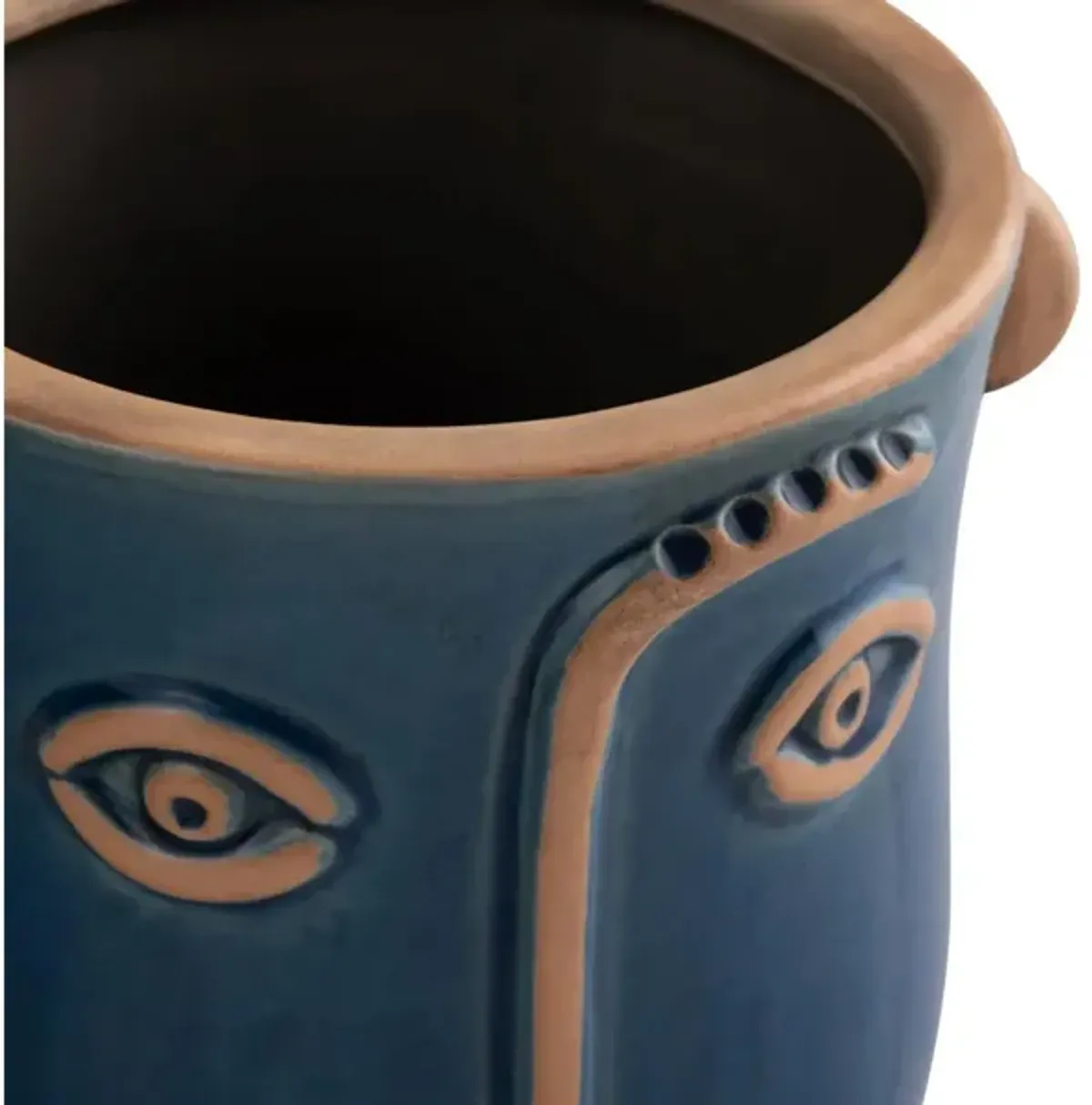 Set of 2 Blue Ceramic Emotion Face Vases 5.5/7"H