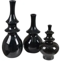 Set of 3 Black Ceramic Vases 12/14.5/20"H