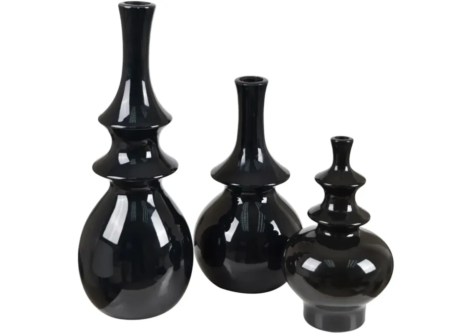 Set of 3 Black Ceramic Vases 12/14.5/20"H