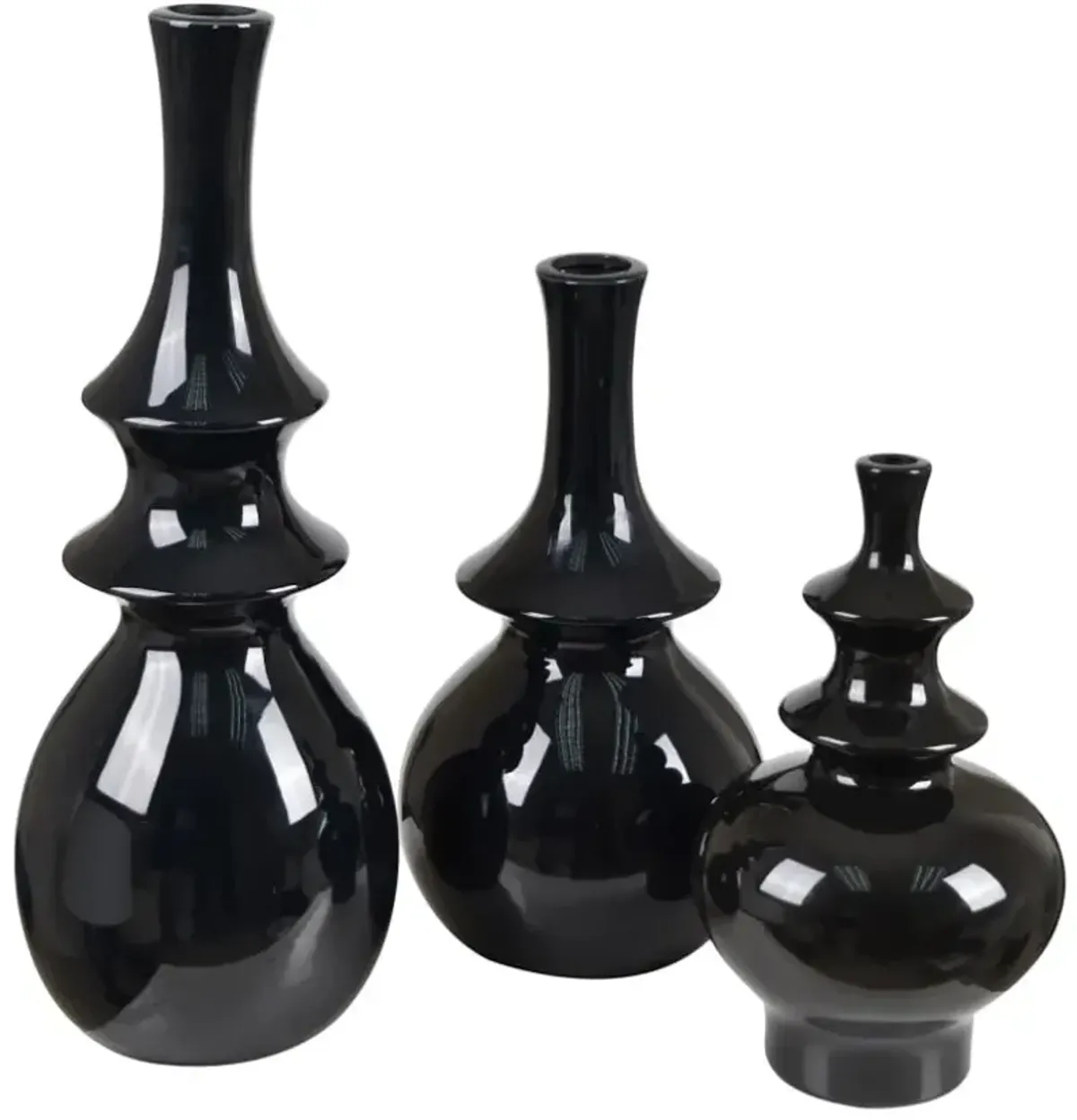 Set of 3 Black Ceramic Vases 12/14.5/20"H