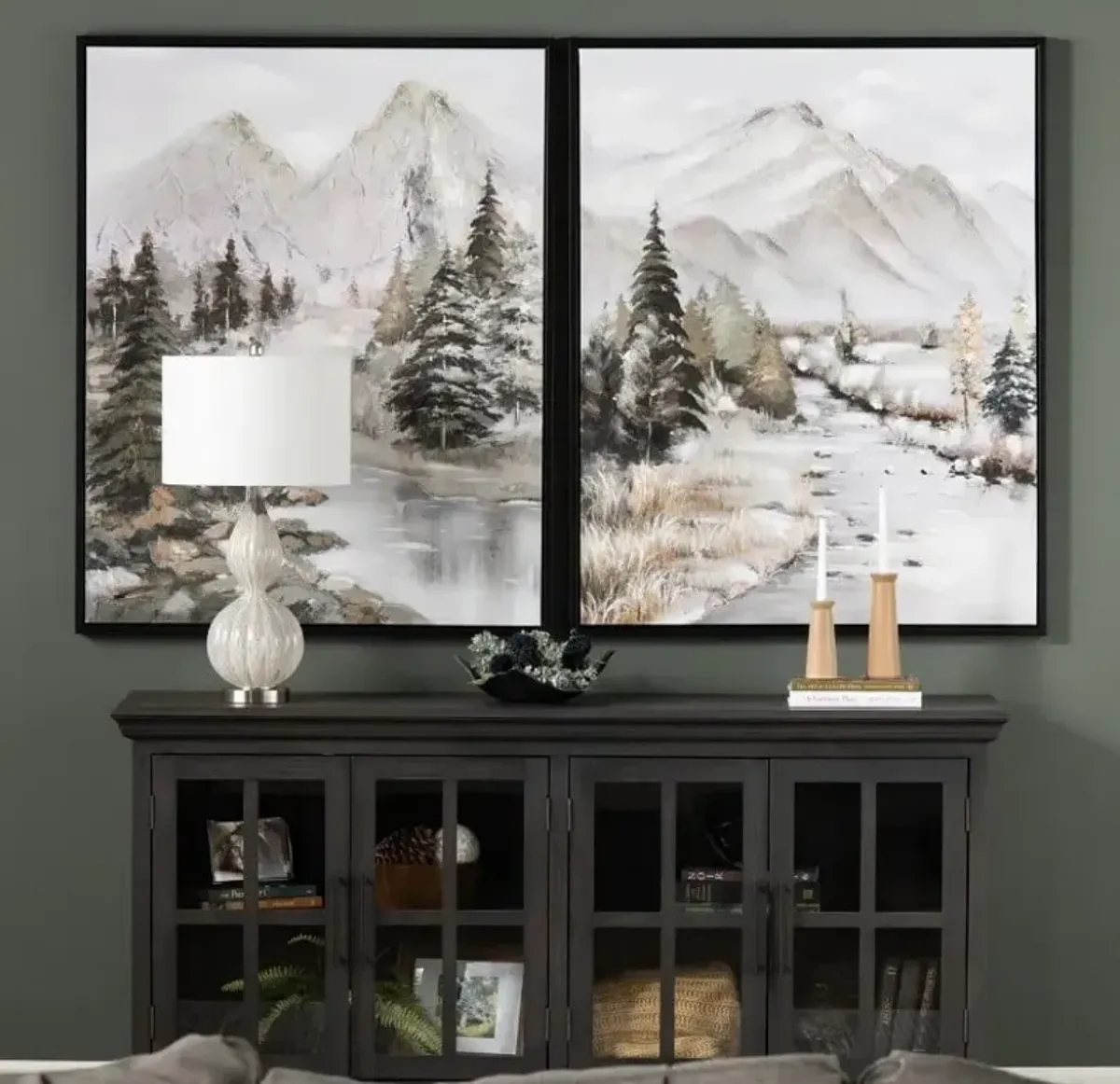 Set of 2 Mountain River Framed Canvas 39"W x 49"H