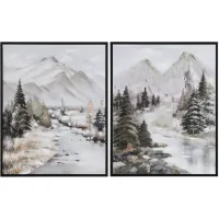 Set of 2 Mountain River Framed Canvas 39"W x 49"H