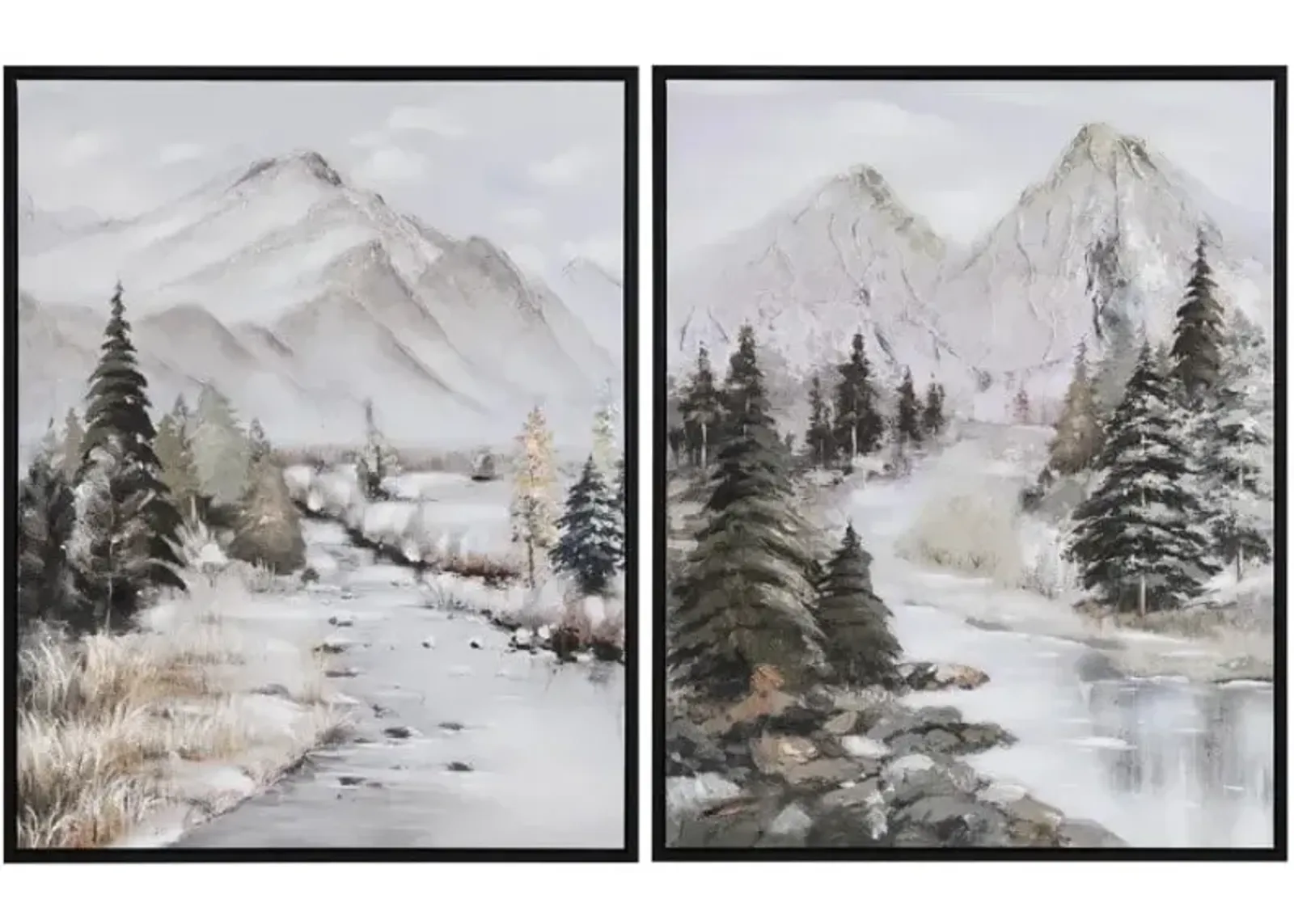 Set of 2 Mountain River Framed Canvas 39"W x 49"H