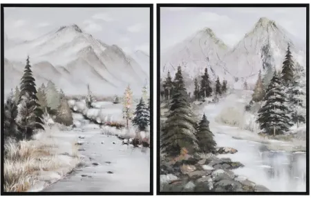 Set of 2 Mountain River Framed Canvas 39"W x 49"H