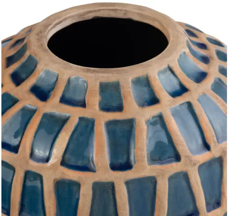 Set of 2 Blue and Tan Ceramic Vases 6.5/8"H