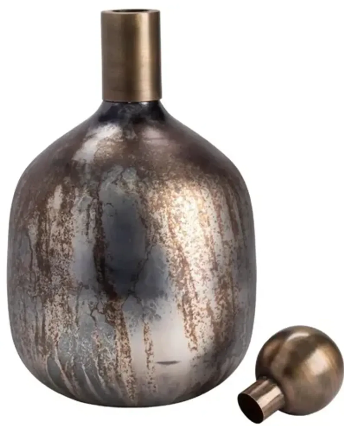 Large Silver and Bronze Glass Vase with Lid 9.5"W x 18"H