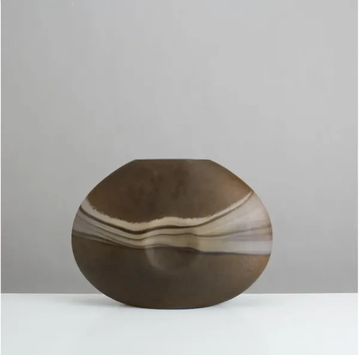 Small Brown and Cream Glass Vase 13"W x 9"H