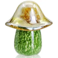 Short Green Glass Mushroom 5"W x 6"H