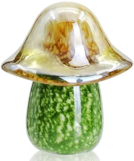 Short Green Glass Mushroom 5"W x 6"H