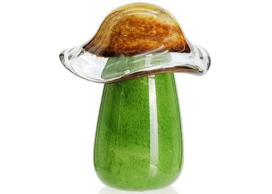 Tall Green Glass Mushroom 6"W x 8"H