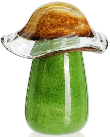 Tall Green Glass Mushroom 6"W x 8"H