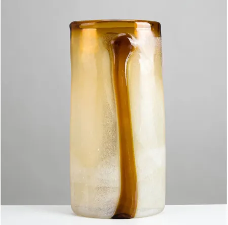 Large Amber and Cream Glass Vase 7"W x 14"H